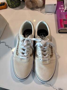 Vans Ward Low Suede Sneakers in Ivory with Leopard Stripe